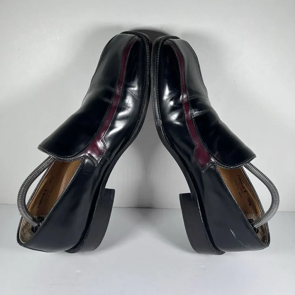 San Remo Platinum Leather Penny Loafers Dress Shoes Black/Burgundy Men's 10.5